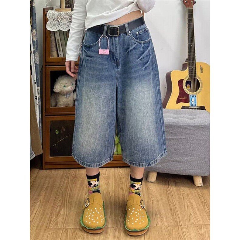 大码美式复古窄版牛仔短裤夏季新款设计感宽松七分裤N8032,男装牛仔裤,星座1116A（原606A-3）