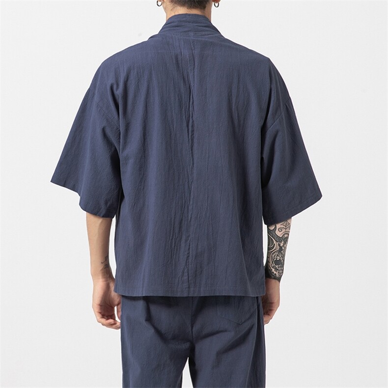 夏季大码风棉麻道袍汉服两件套男女短袖防晒套装潮TZ05,男装休闲套装,钱塘713