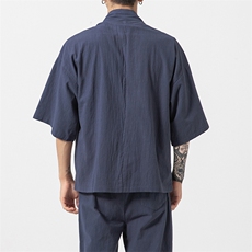 夏季大码风棉麻道袍汉服两件套男女短袖防晒套装潮TZ05，男装休闲套装，钱塘713