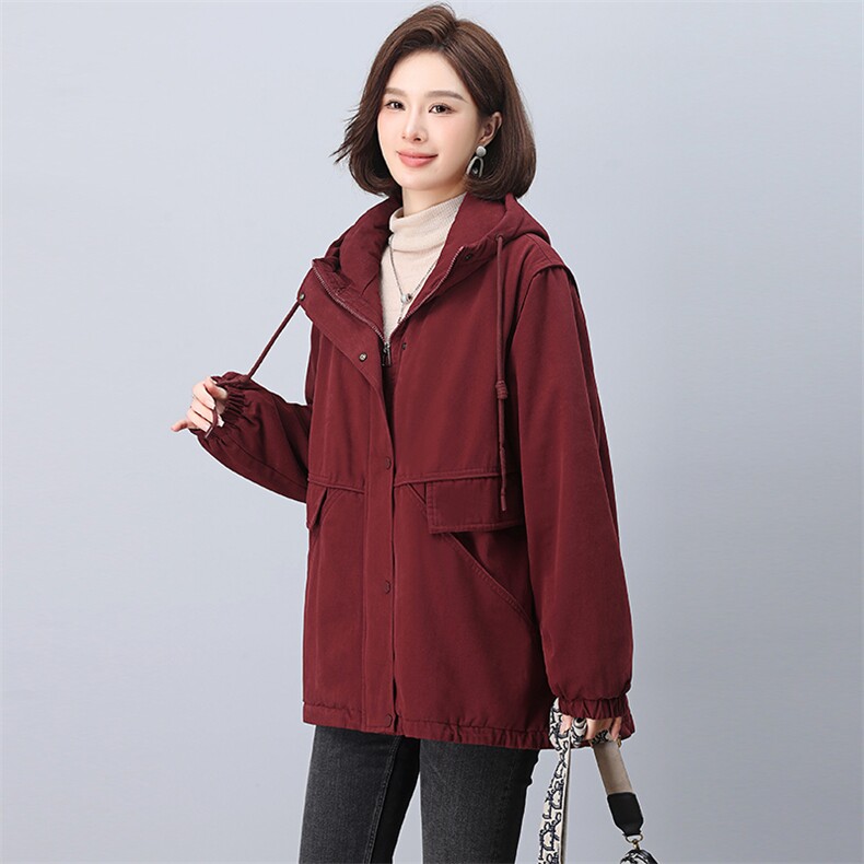 加绒厚度派克服女2024冬季新款宽松休闲连帽保暖棉服,女装派克服,忆绮罗