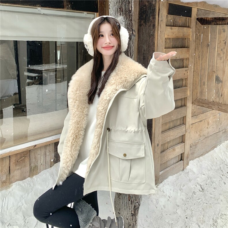现货！放心推！羊羔毛拼接羽绒服女2025冬新款派克服加厚保暖外套,女装羽绒服,慧尚2-185
