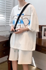 夏上新学生圆领套头半袖套装创意印花短裤T恤男女6642-P60控价88，男装T恤，电商A441-1