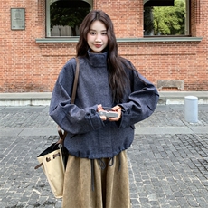 韩系休闲毛呢外套女冬季2025新款设计感宽松百搭短款显瘦减龄大衣，女装毛呢外套，2C159