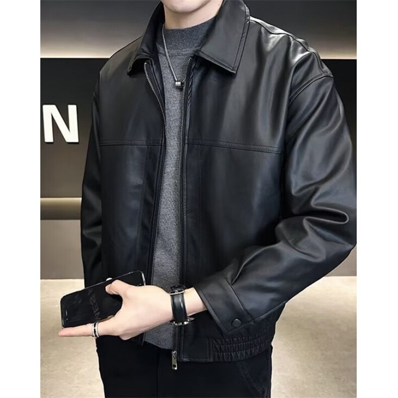 加绒皮夹克男秋冬修身高级感痞帅加厚机车复古皮衣男外套 MX5006图片