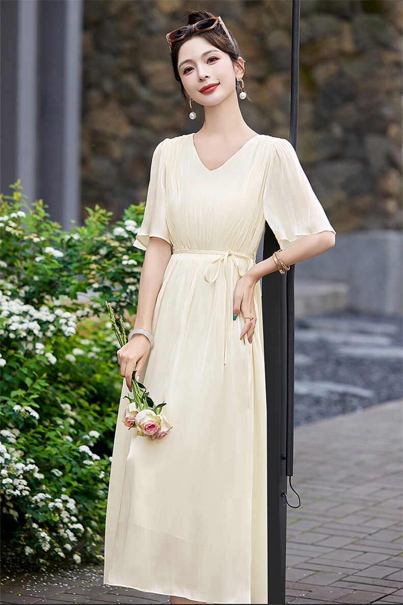 小清新绿色气质连衣裙女2024夏季新款收腰显瘦洋气减龄绝美长裙子,女装连衣裙,鑫鑫美