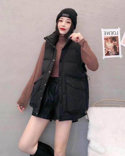 XL9819潮牌大口袋下摆抽绳百分百羽绒马甲，女装马夹，L·H·X