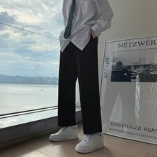 小众设计感裤子高级感黑色西裤宽松直筒休闲九分裤K4034-P30，男装休闲裤，星座512-2