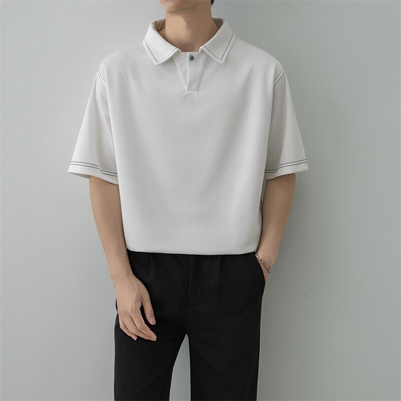 夏男翻领POLO衫拼色男休闲宽松休闲衬衣小伙A236-82570-P50图片