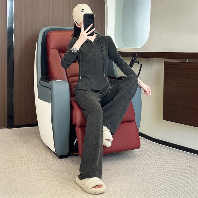 设计感拉链连帽开衫外套阔腿裤套装女秋新款,女装套装/套裙,江南