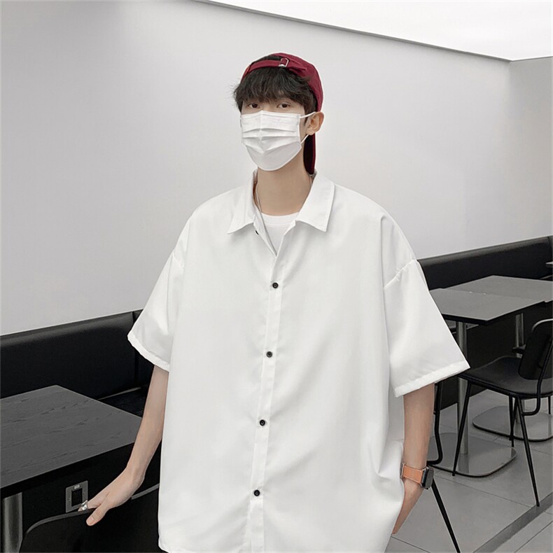 夏季纯色痞帅短袖燕尾衬衫男宽松冰丝衬衣C303P30,男装T恤,电商C323