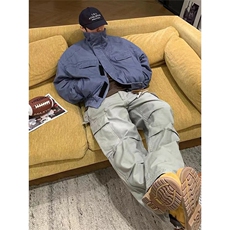 美式复古立领牛仔外套男女春秋冬季潮加绒加厚棉服夹克HH60P148，男装工装外套，星座1013-5