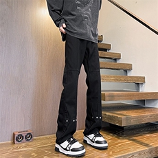 美式高街复古微喇牛仔裤男款春秋显瘦铆钉直筒裤子KZ015P60加绒70，男装牛仔裤，电商B312