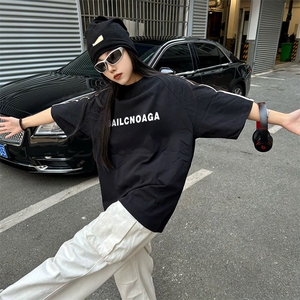 抖音得物高品质二开240克宽松纯棉美式潮牌三条杠织带短袖T恤图片
