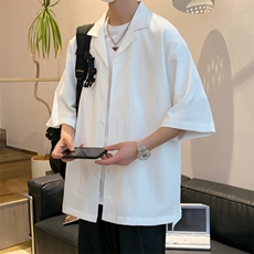 C6026/P35夏款2023新款港风弹力短袖衬衣宽松大码开衩衬衫男控58，男装衬衫，电商A141