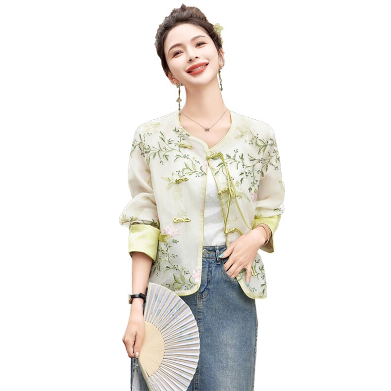 新中式短外套女2025夏季复古刺绣欧根纱薄款防晒衣外搭上衣,女装防晒衣,难舍钰依
