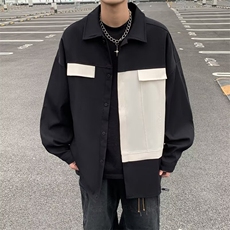2024春季新款撞色拼接长袖衬衫男美式复古工装衬衣现货W8183-P30，男装衬衫，星座512-4