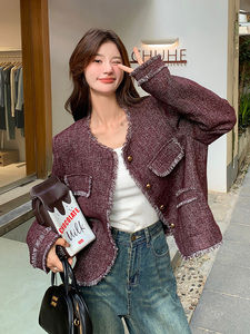 红流苏编织小香风外套女2024春秋新款小个子超好看短款上衣图片