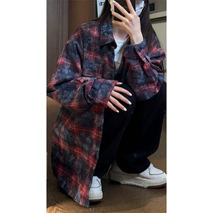现货 复古晕染格子长袖衬衫女高级感慵懒风外套男 C19-P50 控78图片