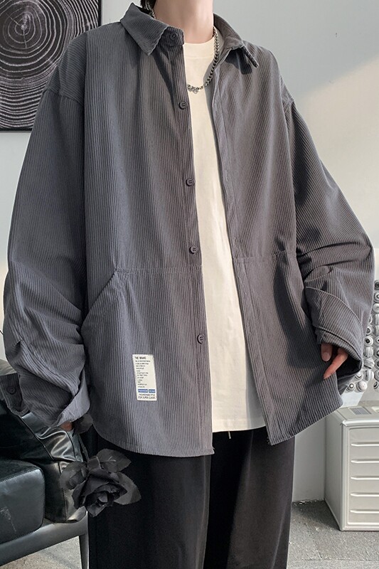 秋装港风复古灯芯绒长袖衬衫宽松工装衬衣男女外套潮H221/P45,男装衬衫,钱塘713