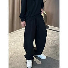 青年美式时尚弯刀裁剪宽松直筒休闲裤男秋季潮牌痞帅阔腿工装长裤，男装工装外套，星座506A