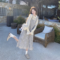 森系度假风背带连衣裙套装女2025春季新款超好看甜美小香风两件套，女装连衣裙，2C198