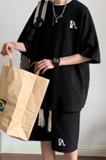套装！华夫格套装男T恤短裤两件套大码港风TZ112-P50，男装休闲套装，电商B367