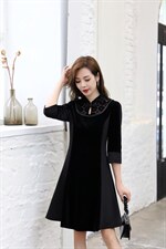 烧花拼接连衣裙，女装连衣裙，艾妮莉