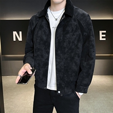 秋季夹克男2025新款翻领潮牌拼接男装皮衣外套A313-K275002-P155，男装皮衣，电商A313