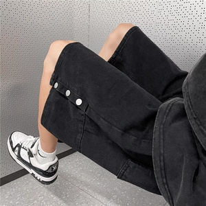 高街牛仔短裤男女韩版潮流排扣帅气2025夏季ins五分裤RK2732-P37图片
