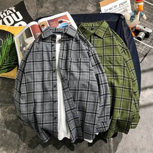 格子方领衬衫男长袖 秋季微磨毛衬衣外套休闲寸衫DF02T图片