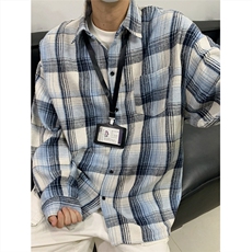 现货~磨毛格子大码长袖衬衫C5896/特P25蓝，男装衬衫，电商A094