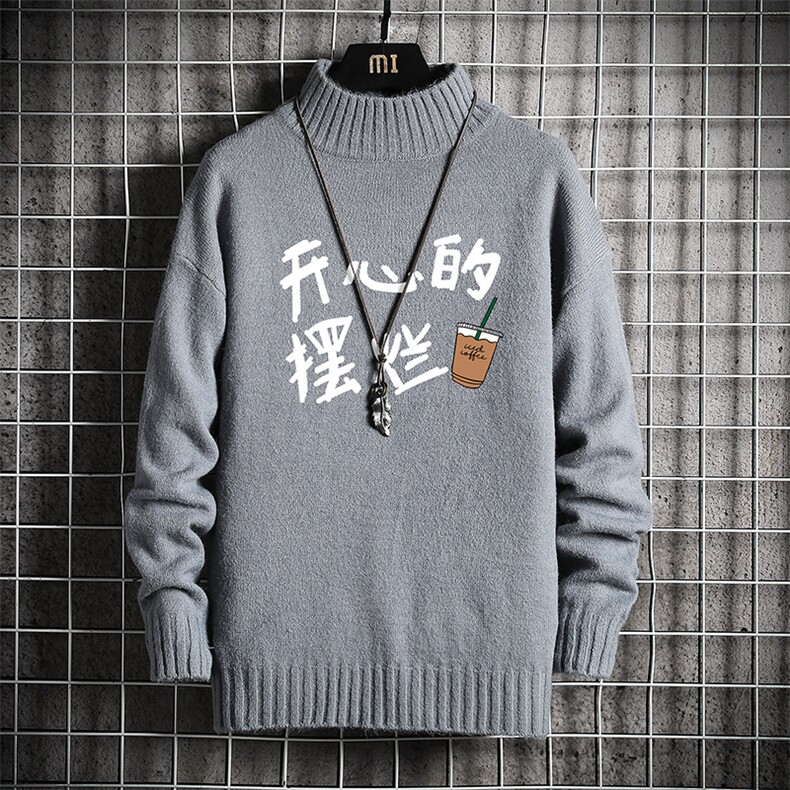 半高领毛衣男士大码针织衫男毛线衣男网格M18348-P45加绒款-P65,男装针织衫/毛衣,电商A040A