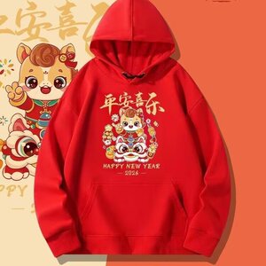 1506-1/WG341/P30港风宽松潮牌字母印花百搭外套本命年红色卫衣男图片