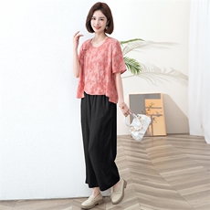 2024夏装新款时尚潮流简约气质优雅印花宽松两件套套装，女装套装/套裙，阿丹