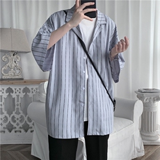 C2042/P35夏季短袖衬衫男士五分袖垂感西装领衬衣潮宽松大码上衣，男装衬衫，电商A141