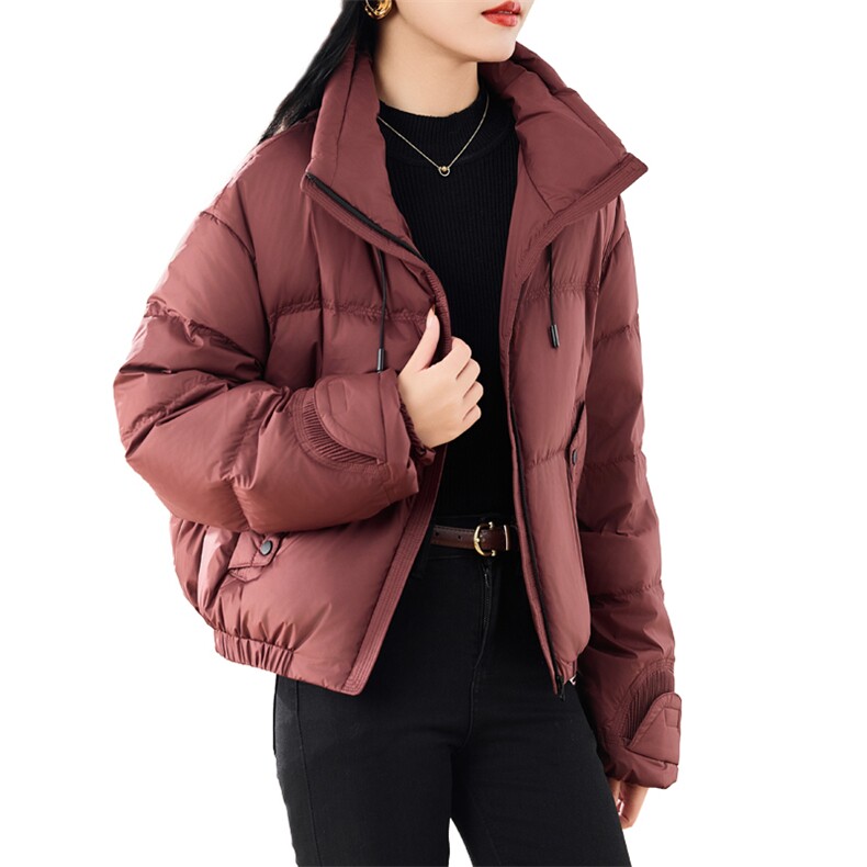 红色时尚百搭短款羽绒服女2025冬季新款休闲保暖泡芙感白鸭绒外套,女装羽绒服,初闻兮
