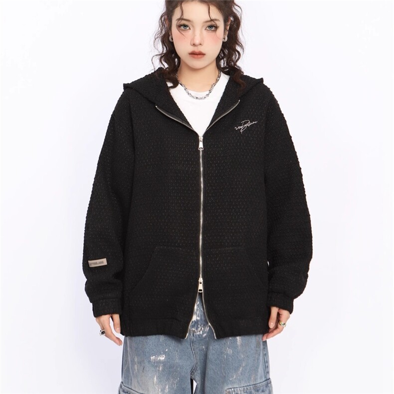 新款复古小香风连帽拉链开衫卫衣男女宽松小众休闲外套上衣,女装短外套,星座410-6（原星座1304-1）
