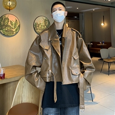 美式复古宽松机车皮衣外套男2024新款设计感小众夹克W7788-P92，男装皮衣，星座512-3