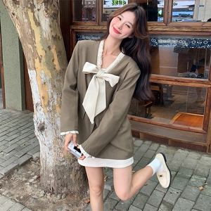2C085-Q022P135   新款撞色蝴蝶结V领西服外套    现货  K188图片