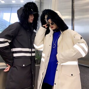 2020电商B247冬季新款港风羽绒服情侣款加厚带毛领男女款919图片