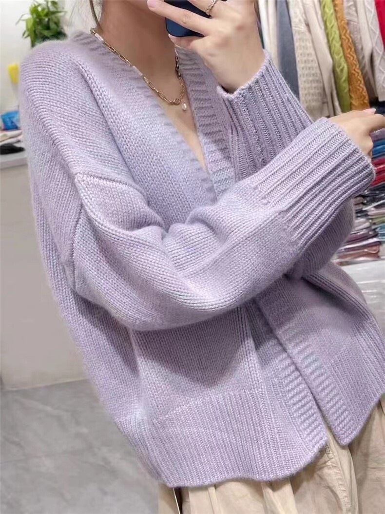2024秋季新款阔版无扣开衫女慵懒风宽松长袖,女装羊毛衫,千御纺羊绒