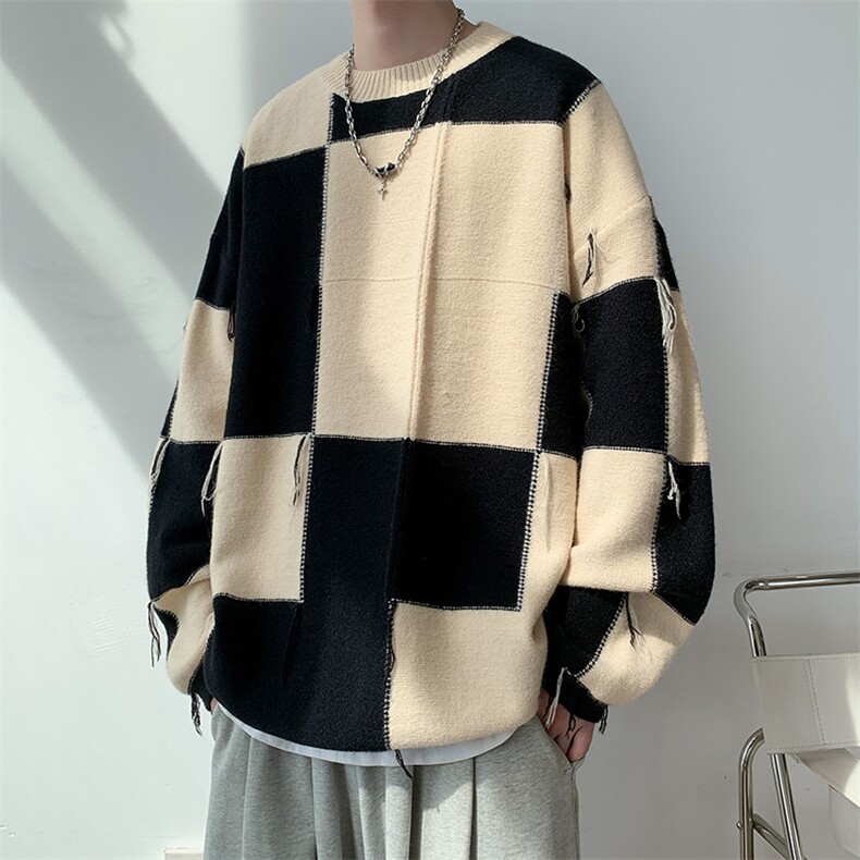 M9101/P65秋冬新款圆领毛衣男百搭撞色少年感潮打底针织衫外套，男装T恤，电商A141