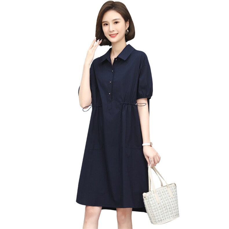 妈妈小个子显高连衣裙女夏装直筒大码宽松显瘦遮肚子微胖休闲短裙,女装连衣裙,鑫鑫格