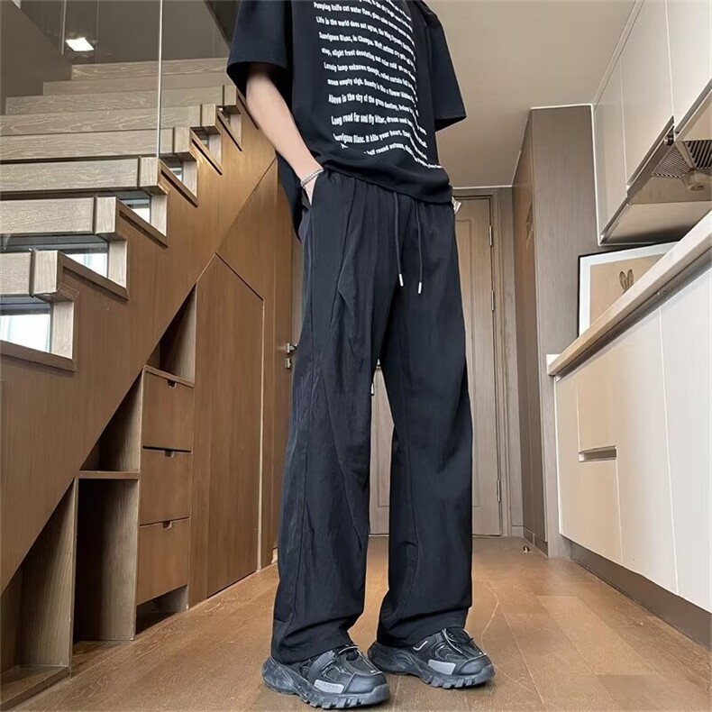 褶皱裤子男夏季垂感美式潮牌长裤宽松青少年伞兵裤KB4538,男装休闲裤,星座1116A-1（原606A）