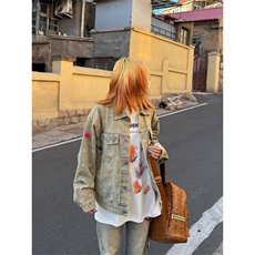 W9262-P78网图现货春季新款牛仔外套宽松翻领潮流美式复古夹克，男装夹克，星座1608-2
