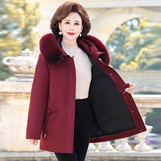 真狐狸毛领中老年羽绒服女活里活面可拆卸妈妈冬装加厚奶奶外套，男装羽绒服，电商B212（原钱塘6029）
