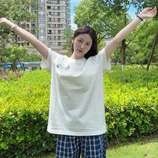 万针全刺绣解构设计260克重磅双纱纯棉高品质美式高街短袖T恤特35，男装T恤，电商A486-1