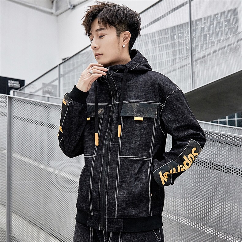 秋季新款工装复古牛仔外套宽松大码连帽夹克男A438-W560,男装夹克,电商A438
