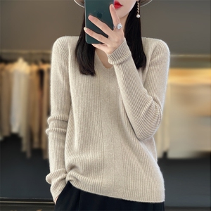 羊毛毛衣女V领修身显白短款2024年新款秋冬季内搭打底图片