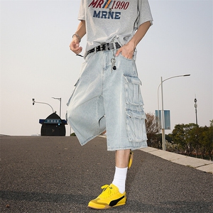 美式夏季做旧水洗牛仔短酷男痞帅宽松多口袋五分裤潮DK01142-P50图片